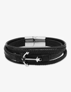 Bracelet multi-rangs cuir synthétique et ancre acier SO OR