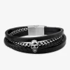 Bracelet multi-rangs tête de mort cuir synthétique et acier SO OR