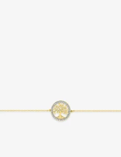 Bracelet or 750 ‰ jaune et rhodium avec jeton arbre de vie et oxydes de zirconium SO OR
