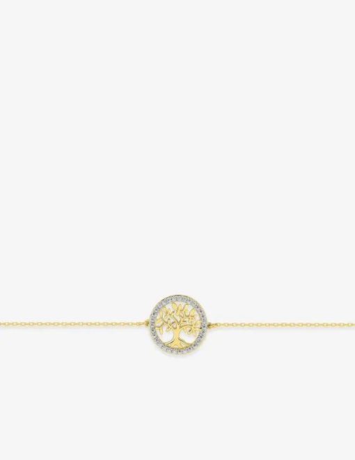 Bracelet or 750 ‰ jaune et rhodium avec jeton arbre de vie et oxydes de zirconium SO OR