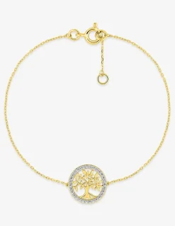 Bracelet or 750 ‰ jaune et rhodium avec jeton arbre de vie et oxydes de zirconium SO OR