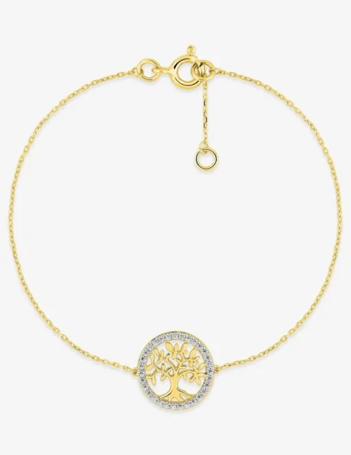 Bracelet or 750 ‰ jaune et rhodium avec jeton arbre de vie et oxydes de zirconium SO OR
