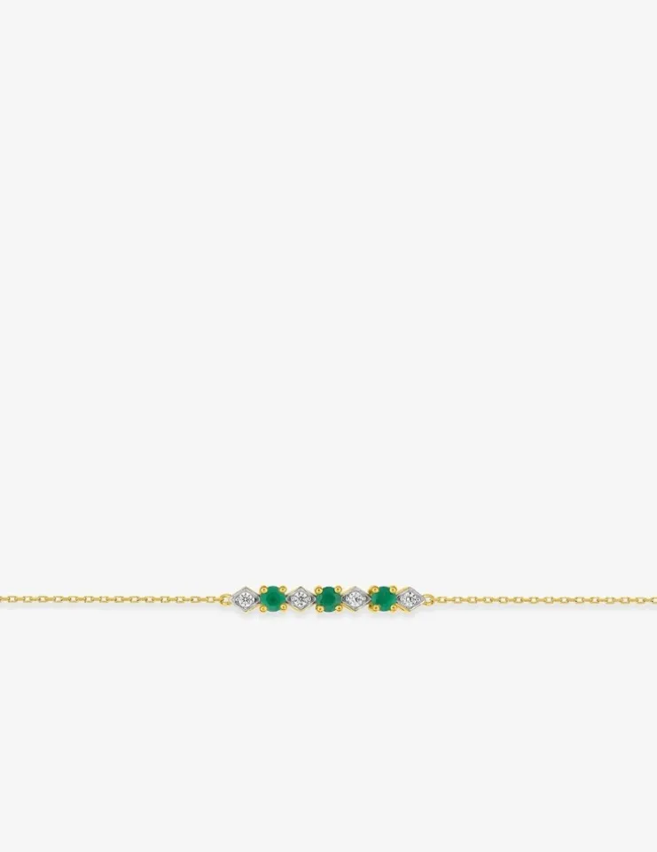 Bracelet or 375 ‰ souple avec emeraude et oxyde de zirconium SO OR