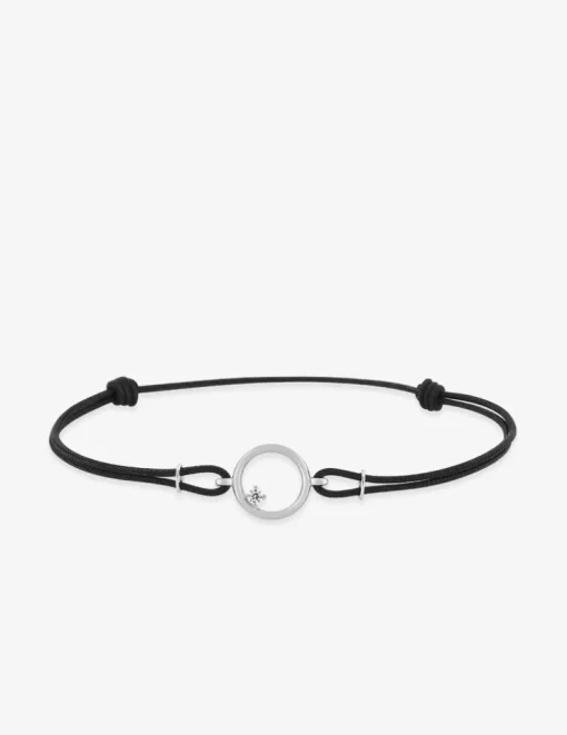 Bracelet or blanc 750 ‰ oxyde de zirconium et cordon noir réglable SO OR