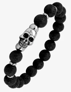 Bracelet pierres de lave, motif tête de mort en acier SO OR