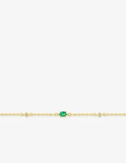 Bracelet plaqué or souple avec oxyde vert serti griffes chaine forçat SO OR