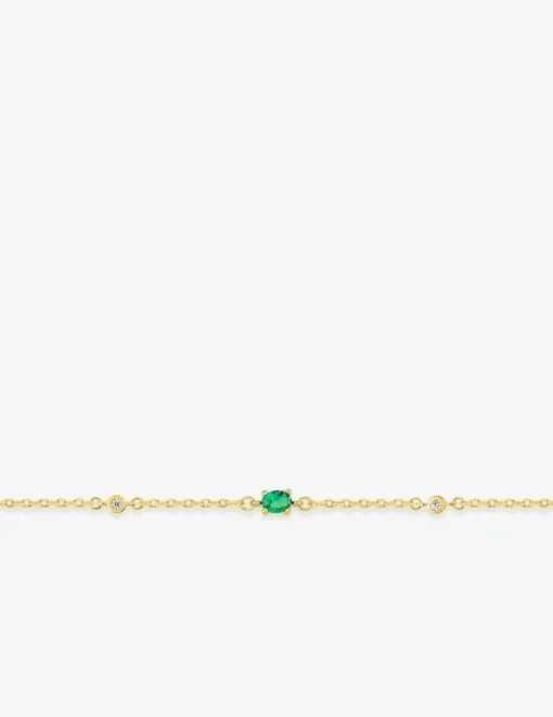 Bracelet plaqué or souple avec oxyde vert serti griffes chaine forçat SO OR