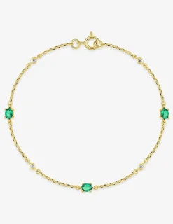 Bracelet plaqué or souple avec oxyde vert serti griffes chaine forçat SO OR