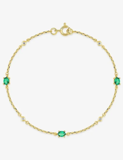 Bracelet plaqué or souple avec oxyde vert serti griffes chaine forçat SO OR