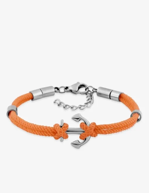 Bracelet pour enfant, fil nylon orange et motif ancre en acier gris SO OR