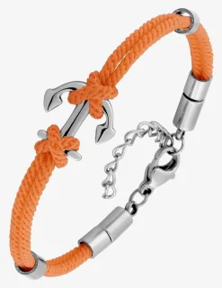 Bracelet pour enfant, fil nylon orange et motif ancre en acier gris SO OR
