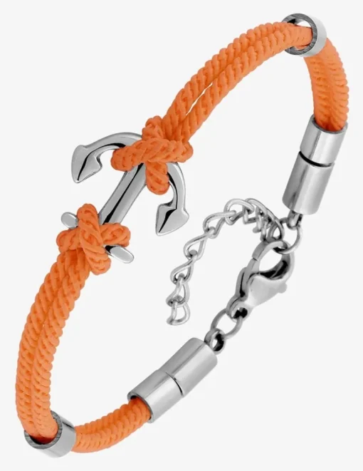 Bracelet pour enfant, fil nylon orange et motif ancre en acier gris SO OR
