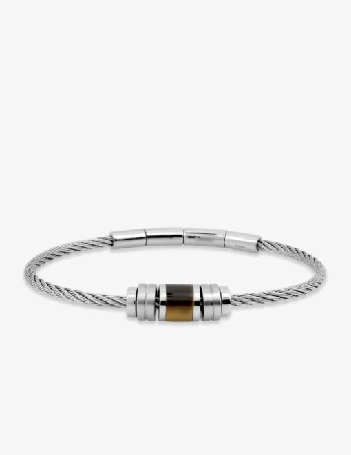 Bracelet rigide en acier gris et Œil de Tigre SO OR