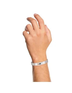 Bracelet rigide pour homme en argent 925 ‰ rhodié, oxydes de zirconium noirs SO OR