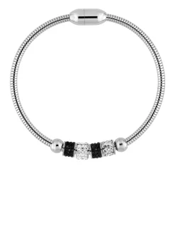 Bracelet serpentine acier, motifs cristaux noir et blanc SO OR