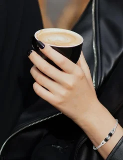 Bracelet serpentine acier, motifs cristaux noir et blanc SO OR
