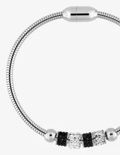 Bracelet serpentine acier, motifs cristaux noir et blanc SO OR