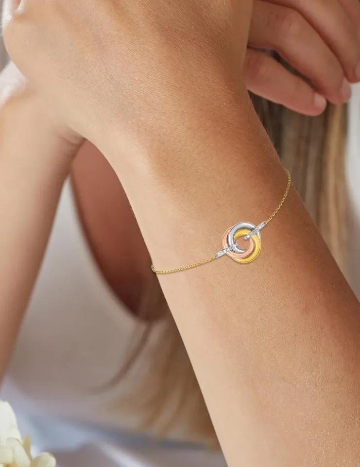 Bracelet tricolore en or 375‰ et oxyde de zirconium SO OR