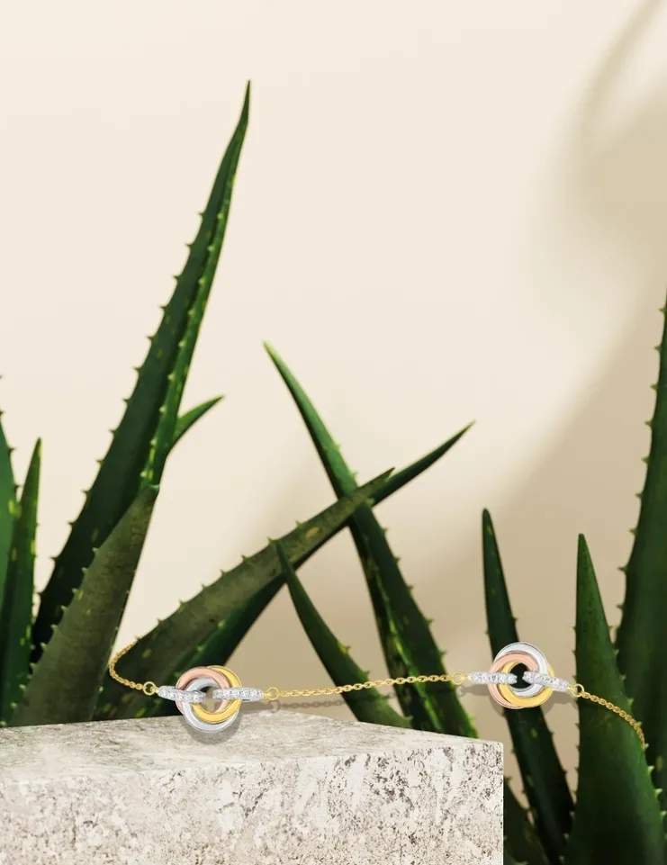 Bracelet tricolore or 375‰ et oxyde de zirconium SO OR