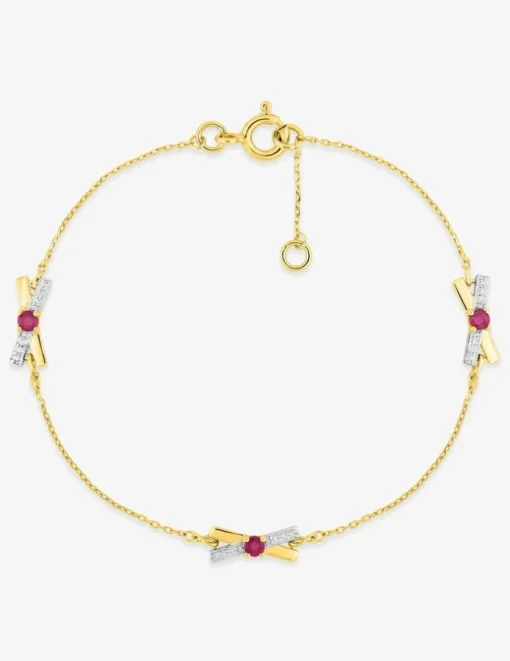 Bracelet triple croix or jaune 375‰, rubis SO OR