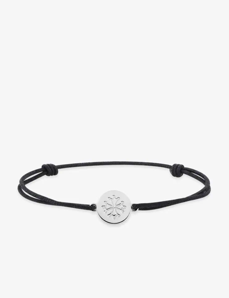 Bracelet type cordon textile avec médaillon Occitanie argent gris rhodié 925‰ SO OR