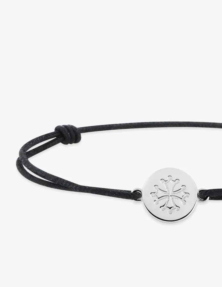 Bracelet type cordon textile avec médaillon Occitanie argent gris rhodié 925‰ SO OR