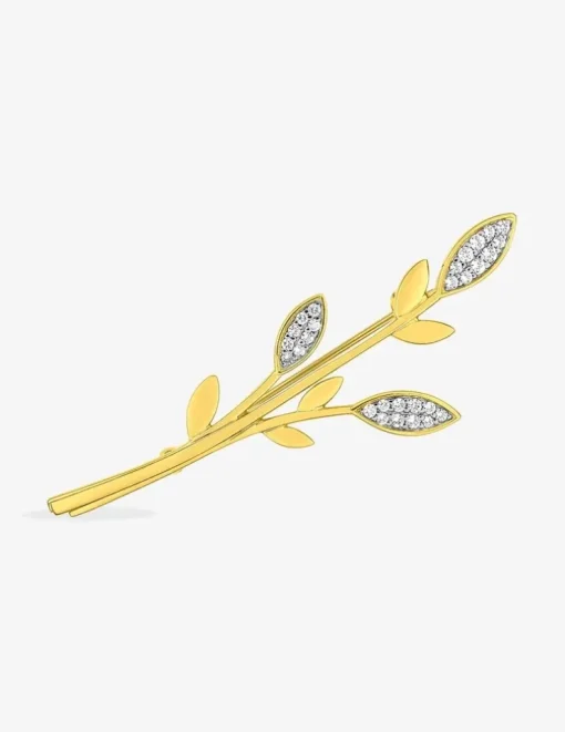 Broche feuilles plaqué or, rhodium et oxydes de zirconium SO OR