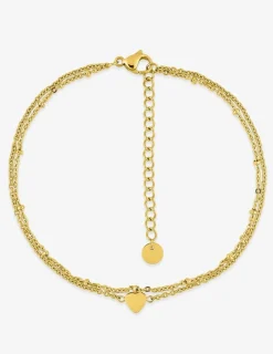 Chaine de cheville acier doré double chaine avec cœur SO OR
