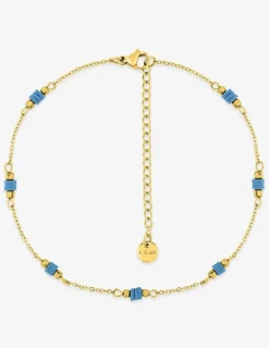 Chaine pour cheville en acier doré et perles synthétiques bleues SO OR