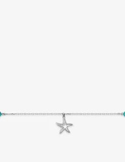 Chaîne de cheville argent 925‰ rhodié, étoile de mer et turquoises reconstituées SO OR