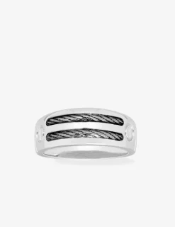 Chevalière argent rhodié 925 ‰ 2 câbles noirs SO OR