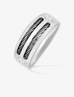 Chevalière argent rhodié 925 ‰ 2 câbles noirs SO OR