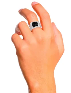 Chevalière en argent 925 ‰ rhodié avec plateau noir SO OR