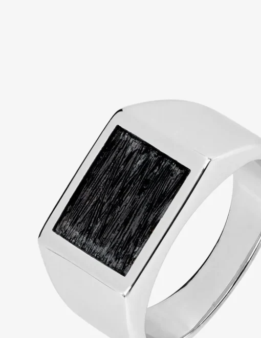 Chevalière en argent 925 ‰ rhodié avec plateau noir SO OR