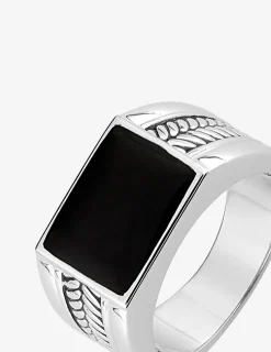 Chevalière en argent 925 ‰ rhodié, laque noire SO OR