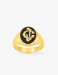 Chevalière en or jaune 750 ‰ et finitions onyx SO OR
