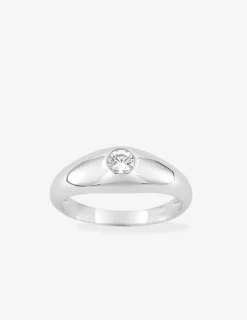 Chevalière jonc anglais argent rhodié 925 ‰ et oxyde de zirconium SO OR