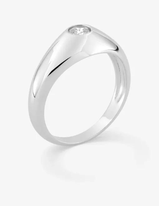 Chevalière jonc anglais argent rhodié 925 ‰ et oxyde de zirconium SO OR