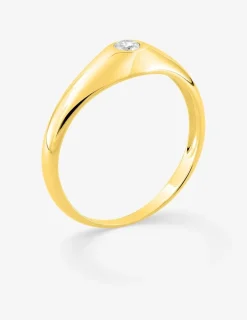 Chevalière jonc anglais or jaune 750 ‰ et oxyde 0,10 ct SO OR