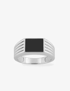 Chevalière onyx 10 x 8 mm anneaux torsadés argent 925‰ rhodié SO OR