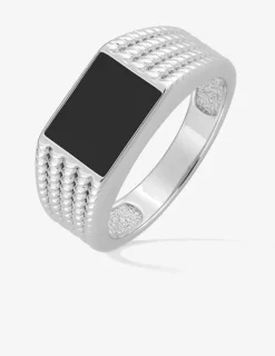 Chevalière onyx 10 x 8 mm anneaux torsadés argent 925‰ rhodié SO OR