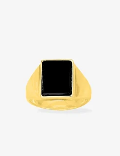 Chevalière onyx rectangle plaqué or SO OR