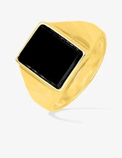 Chevalière onyx rectangle plaqué or SO OR