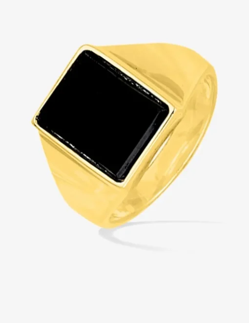 Chevalière onyx rectangle plaqué or SO OR
