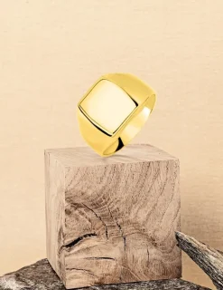 Chevalière or jaune 375 ‰, massive, plateau carré 11x11 mm SO OR