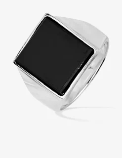 Chevalière plateau carré onyx 15 mm argent 925‰ rhodié SO OR