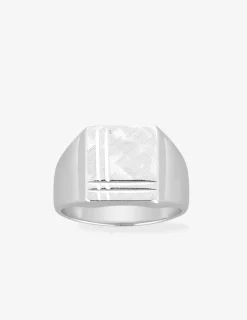 Chevalière plateau carré quadrillé 12 mm argent 925‰ rhodié SO OR