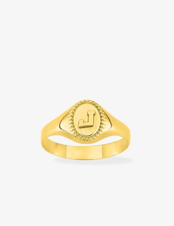 Chevalière plateau ovale 8 mm liseré perlé or jaune 750‰ SO OR