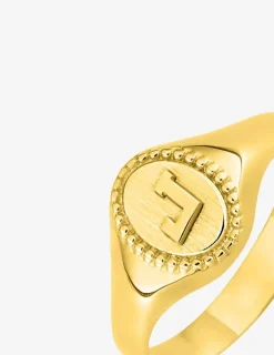 Chevalière plateau ovale 8 mm liseré perlé or jaune 750‰ SO OR