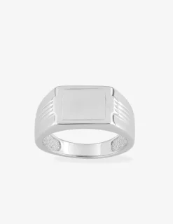Chevalière plateau rectangle 14 x 9 mm et rainures argent 925‰ rhodié SO OR